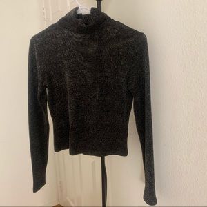 H&M glitter turtleneck crop top in black/silver